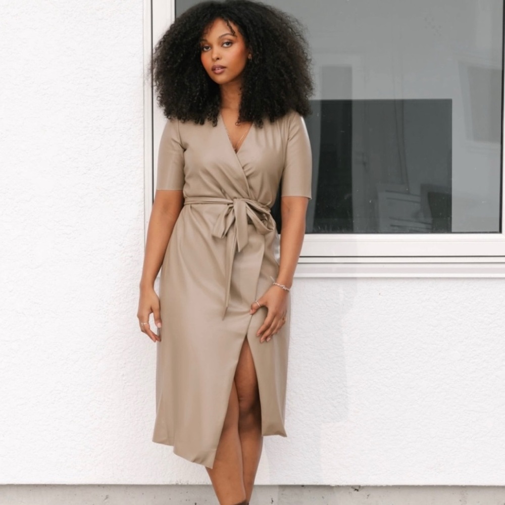 Smash + Tess “MARGOT” Vegan Leather Midi Wrap Dress